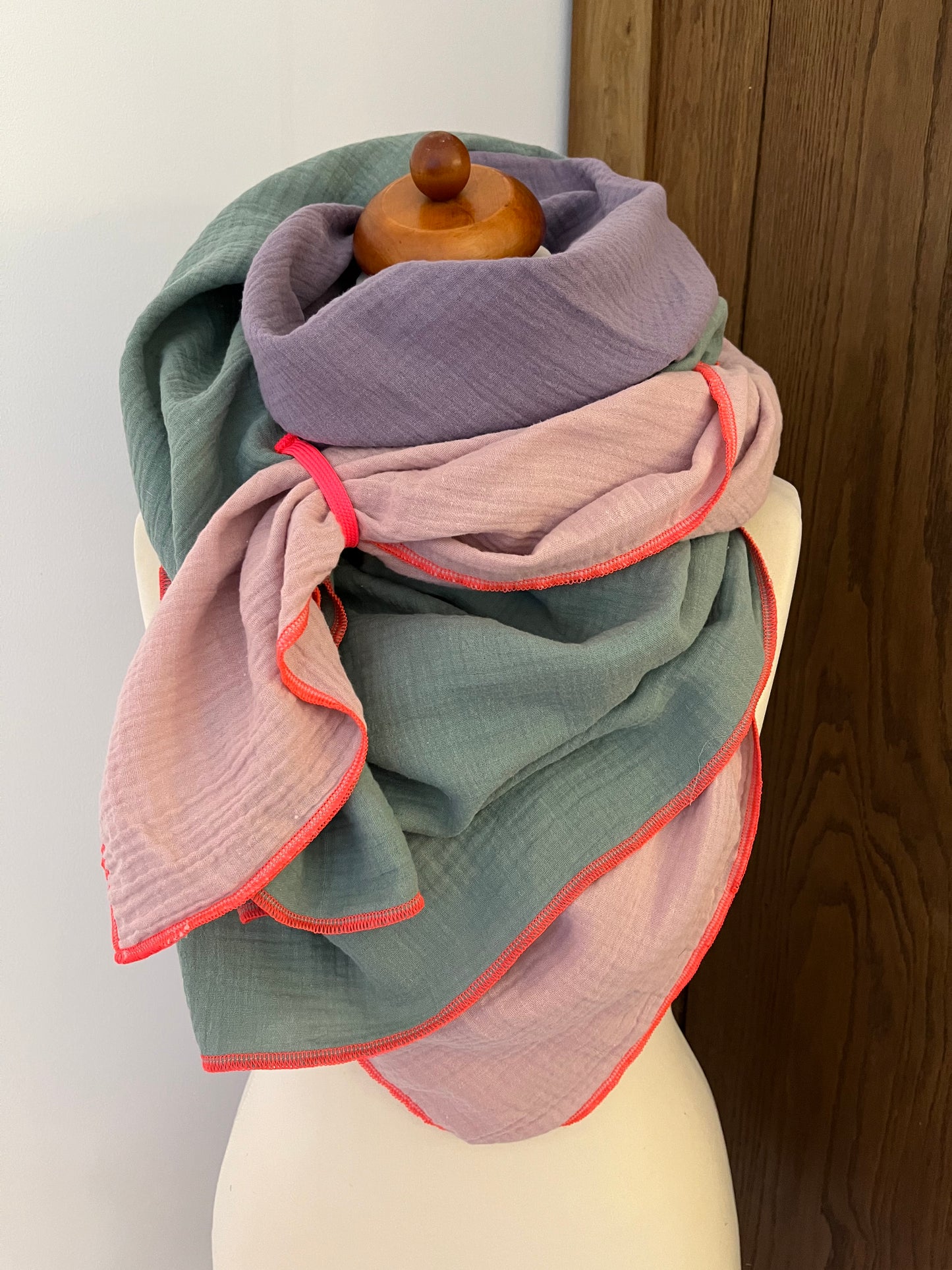 XXL Kinder | Damen Musselintuch Neon Pink | Bio Baumwolle (Flieder|Mint|Altrosa)