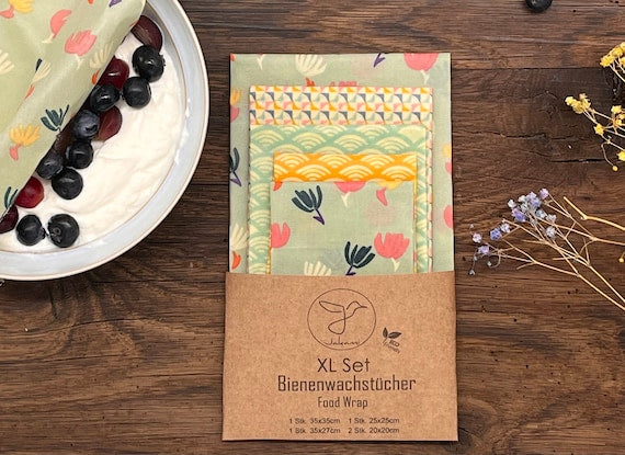 Bienenwachstuch, 5er XL-Set Blumen , Food Wrap