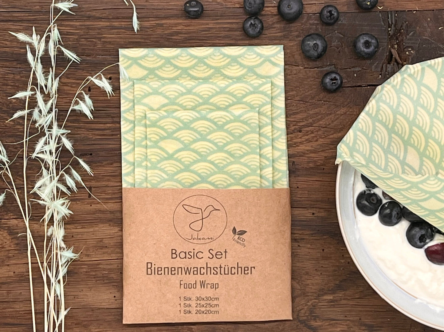 Bienenwachstuch, 3er Basic-Set, hellblau, Food Wrap