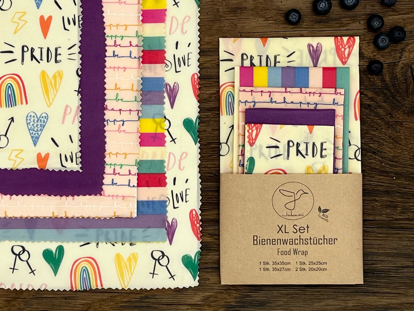 Bienenwachstuch, 5er XL-Set One Love , Food Wrap