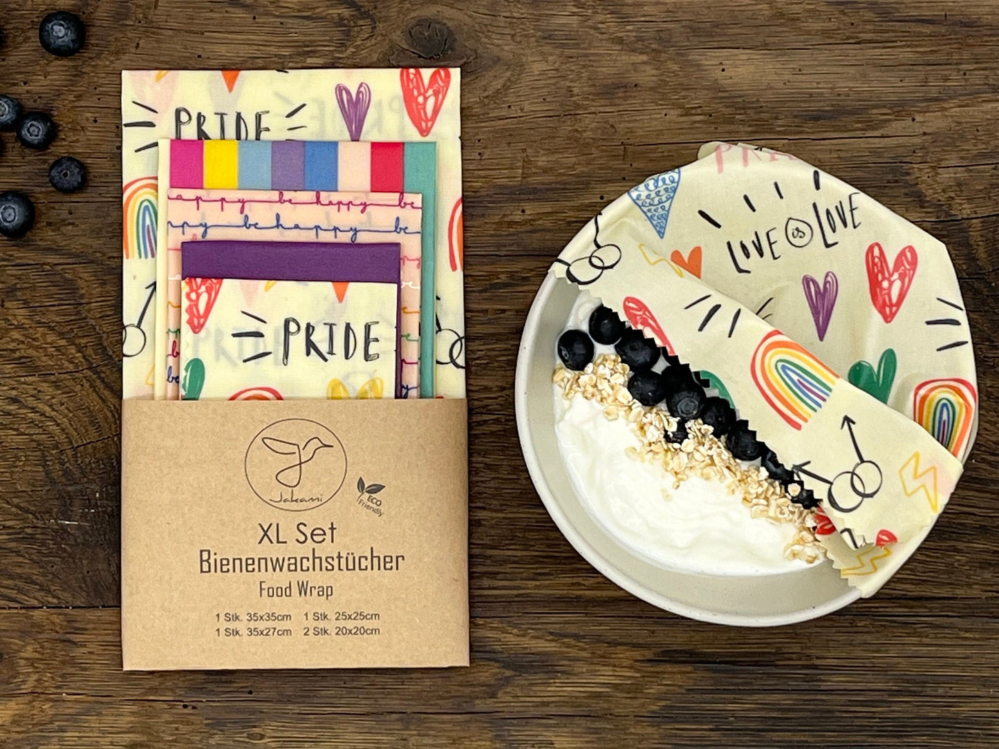 Bienenwachstuch, 5er XL-Set One Love , Food Wrap