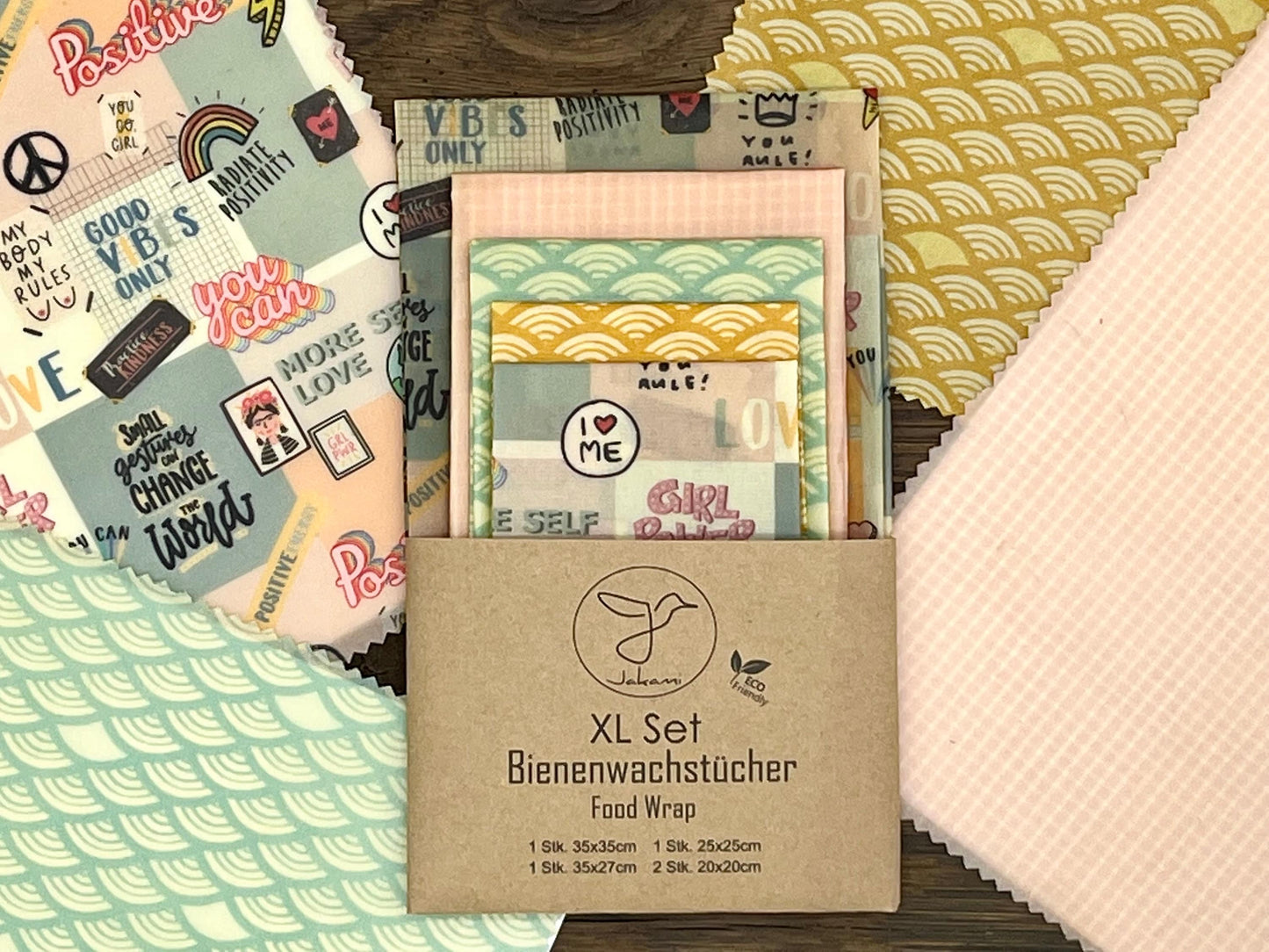 Bienenwachstuch, 5er XL-Set Self love , Food Wrap