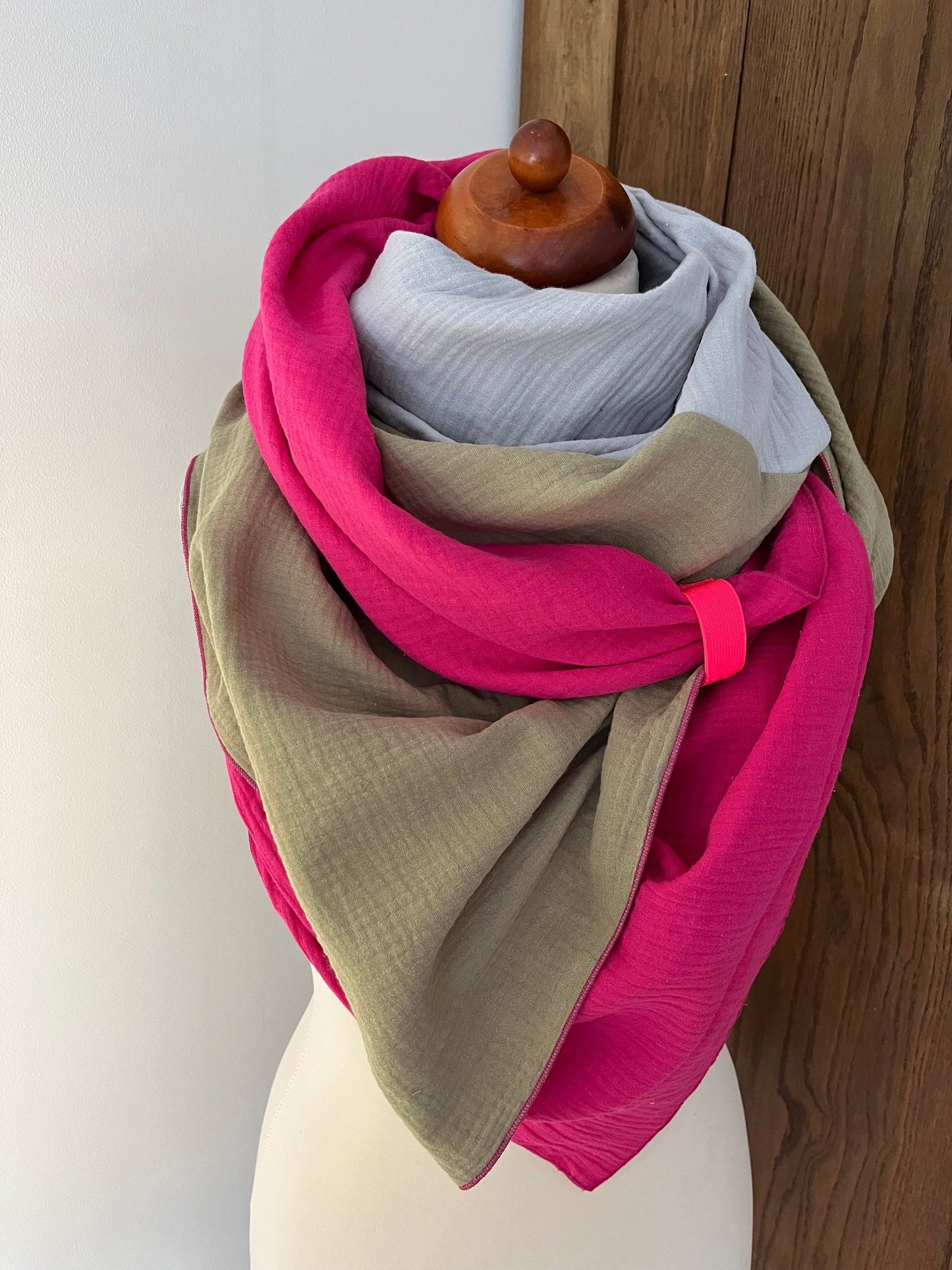 XXL Kinder | Damen Musselintuch Neon Pink| Bio Baumwolle (Magenta|Pistazie|Grau)