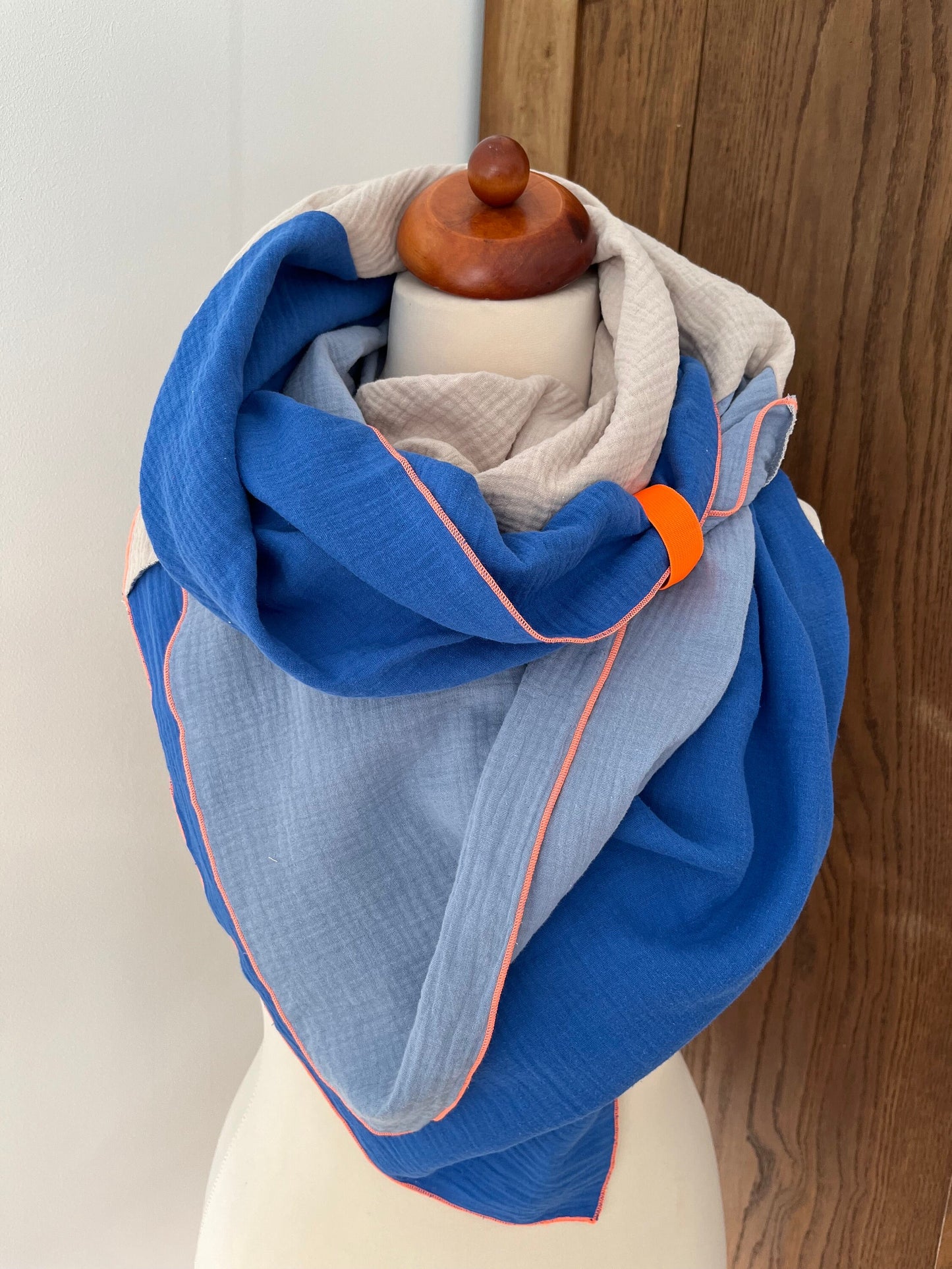 XXL Kinder | Damen Musselintuch Neon Orange | Bio Baumwolle (Royalblau|Hellblau|Beige)