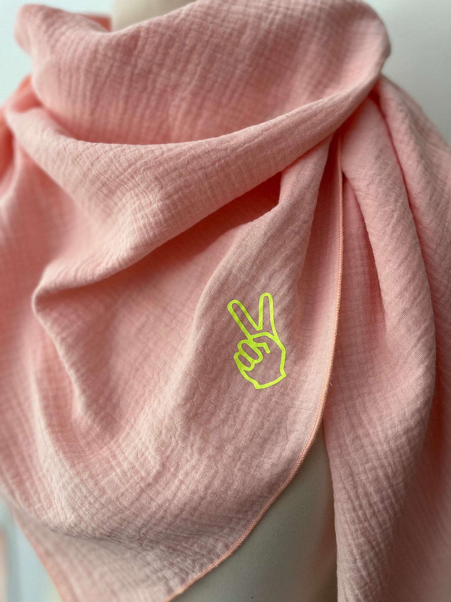 XXL Kinder | Damen Dreieckstuch Musselin | Bio Baumwolle (Hell Apricot | Neon Gelb)