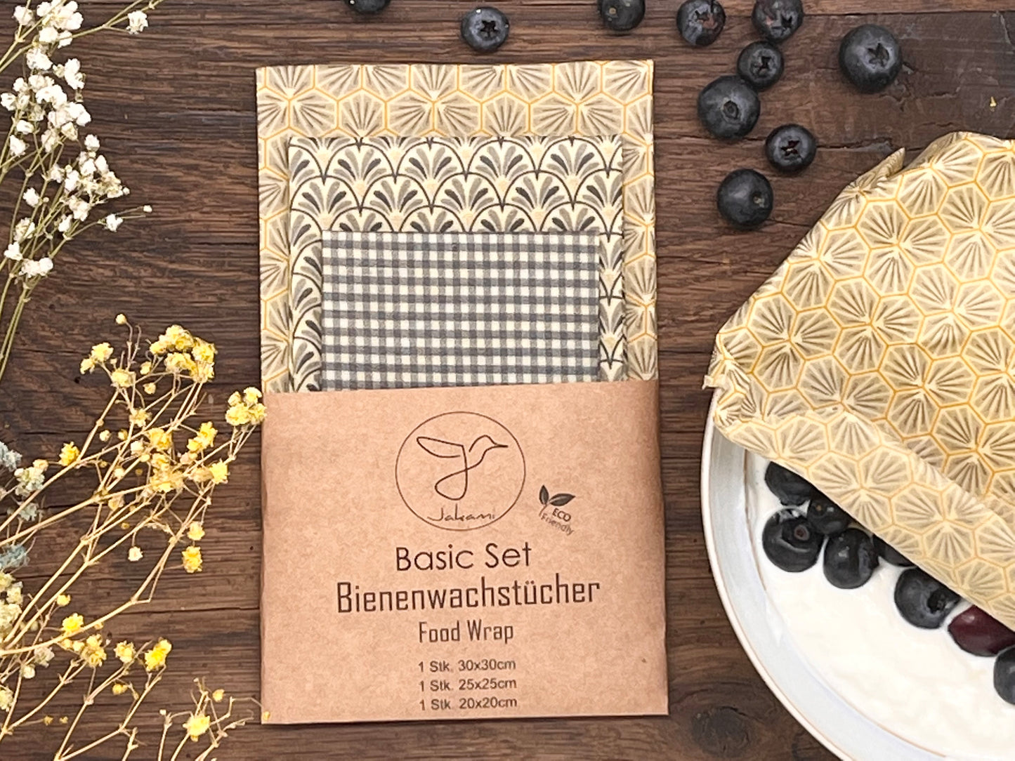 Bienenwachstuch, 3er Basic-Set, Grau, Food Wrap