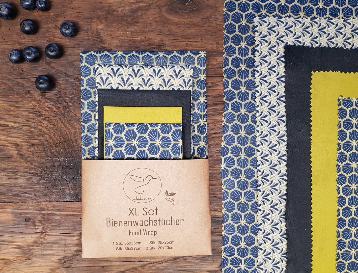 Bienenwachstuch, 5er XL-Set Blau, Food Wrap