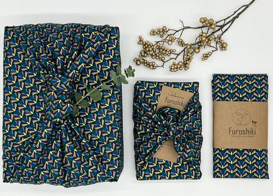 Furoshiki | Geometrisch Gold  - Geschenkverpackung aus Stoff Made in Deutschland