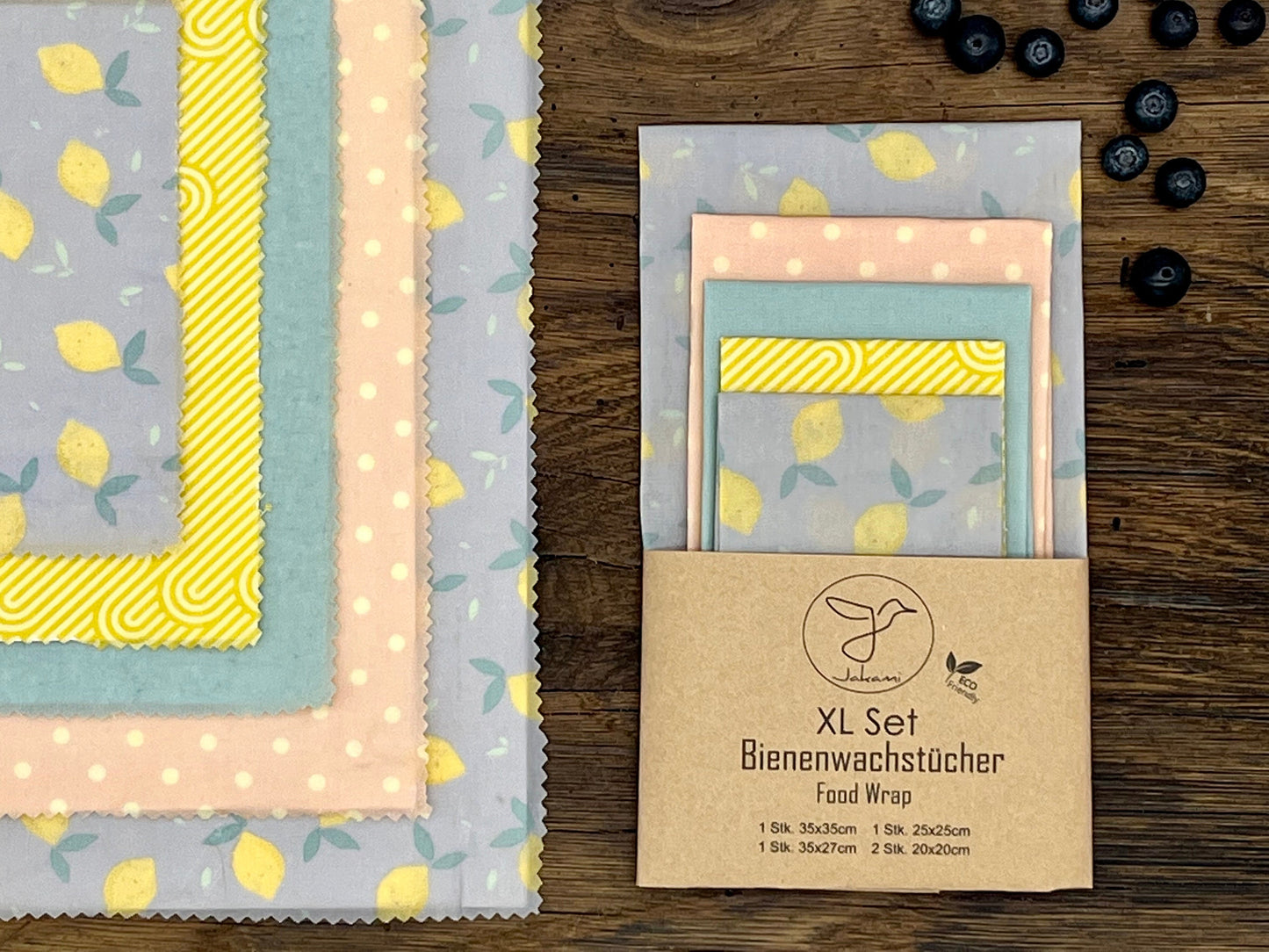 Bienenwachstuch, 5er XL-Set Zitronen, Food Wrap
