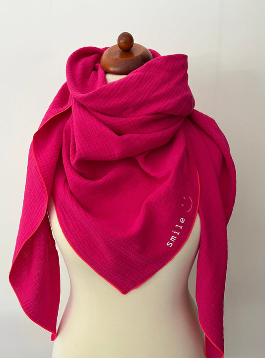 XXL Kinder | Damen Dreieckstuch Musselin | Bio Baumwolle (Magenta | Neon pink)