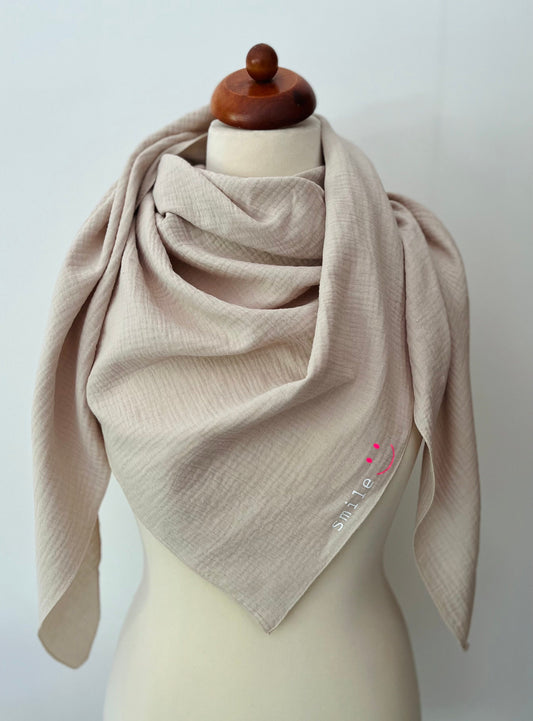 XXL Kinder | Damen Dreieckstuch Musselin | Bio Baumwolle (Beige | Neon Pink)